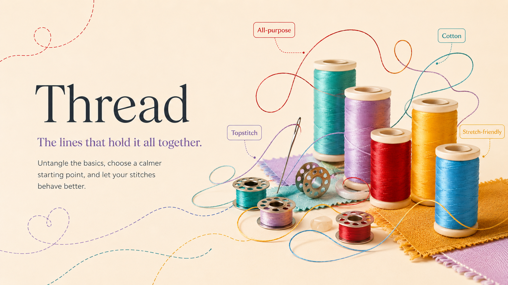 Colourful thread hero image for BBESPOKE sewing guidance